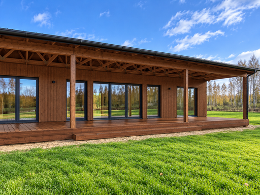 13 x 3 m naturlig träterrass med trappsteg