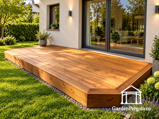 18 m² naturlig träterrass med oregelbundna kanter - garden gazebo pergola