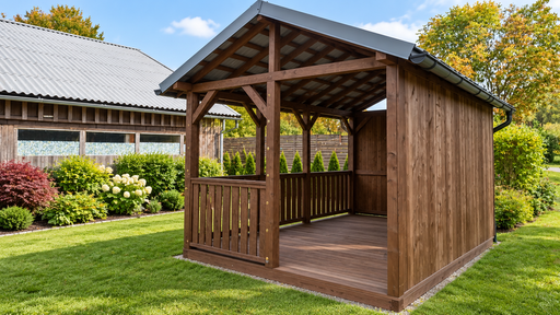 3x5 m Brun Trägazebo för Trädgården med Sadeltak
