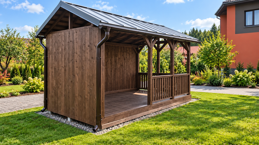 3x5 m Brun Trägazebo för Trädgården med Sadeltak - garden gazebo pergola
